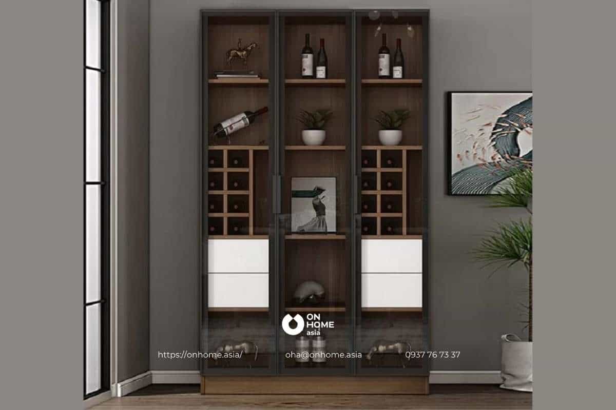 Tủ rượu gỗ công nghiệp màu đen nhỏ gọn