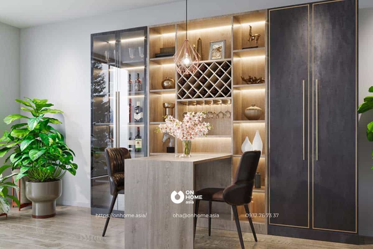 Tủ rượu kết hợp tủ trang trí phòng bếp