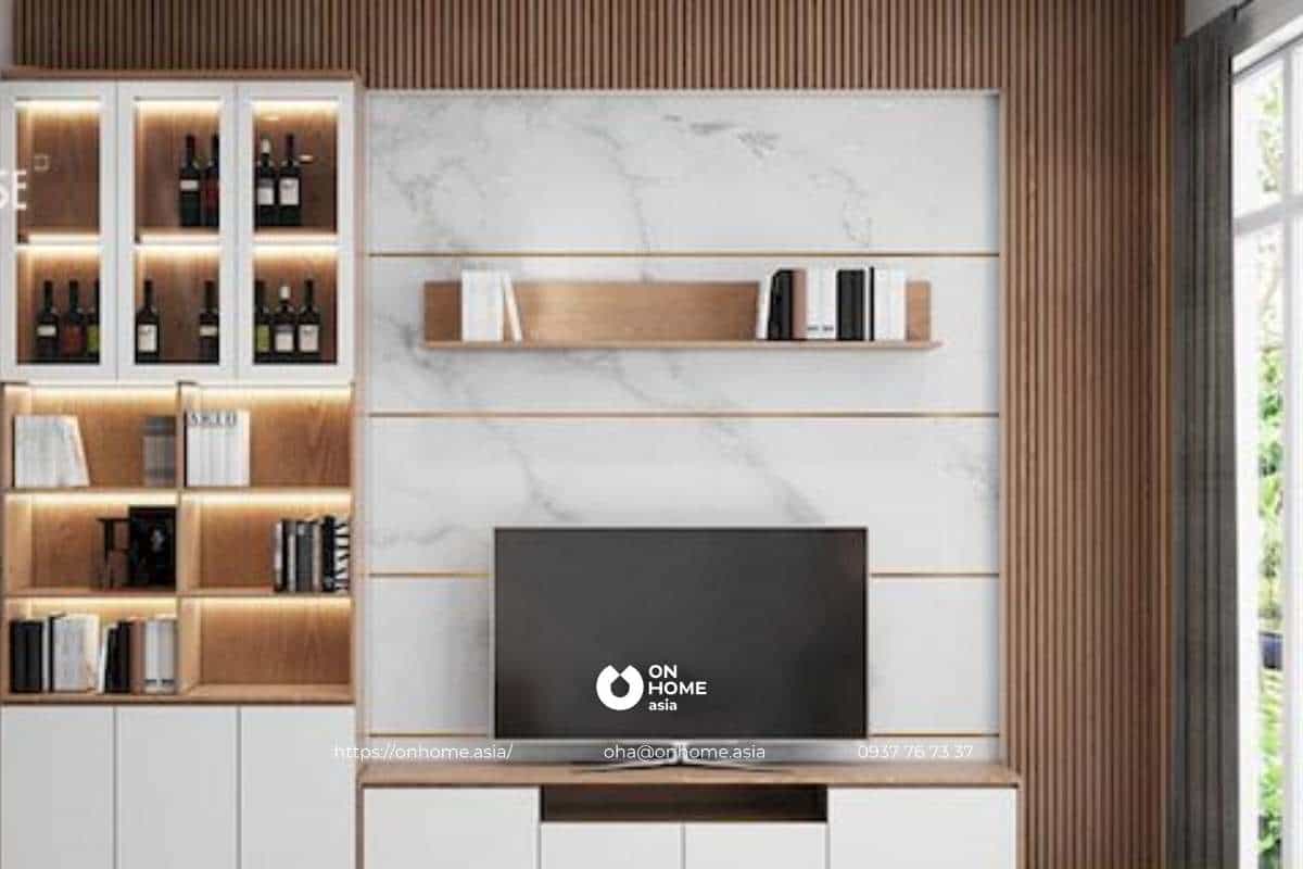 Tủ sách kết hợp tủ rượu hiện đại, đơn giản