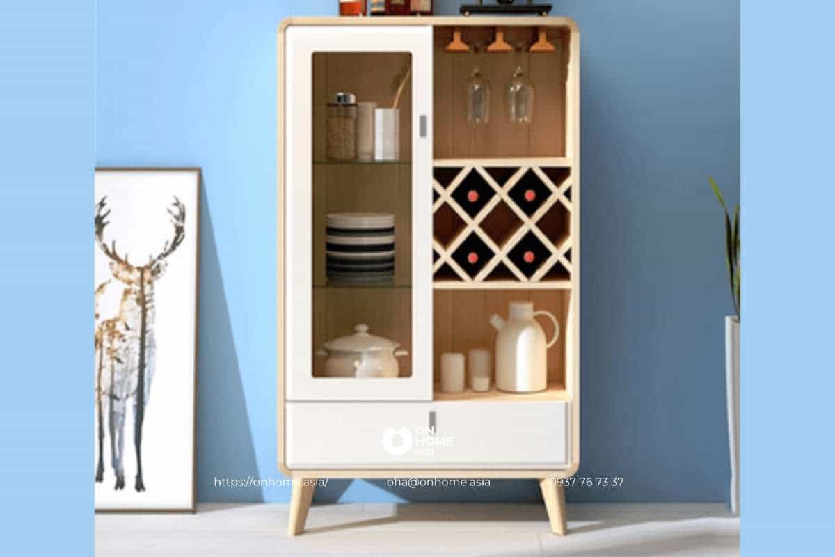 Tủ rượu phòng khách gỗ công nghiệp nhỏ gọn phong cách Bắc Âu