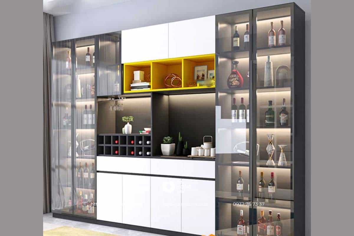 Tủ rượu âm tường bằng gỗ công nghiệp đẹp