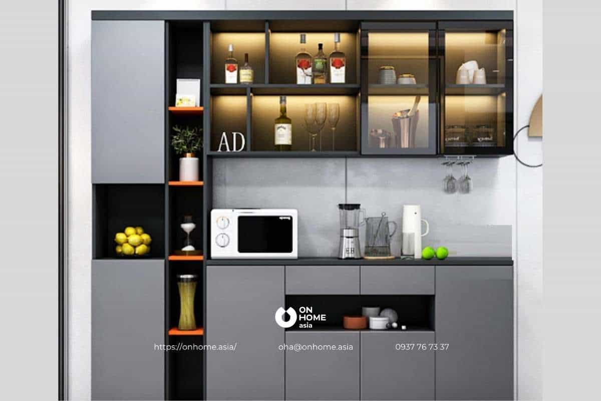 Tủ rượu âm tường kết hợp tủ bếp đẹp