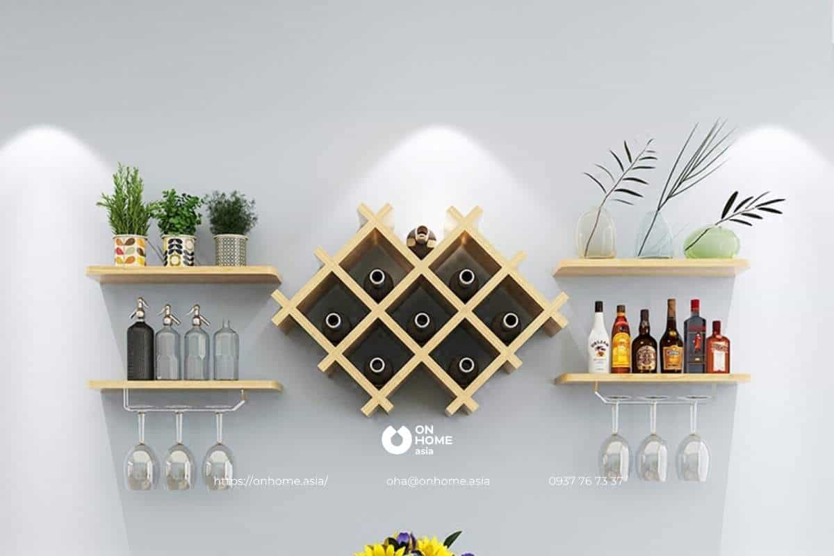 Tủ rượu gỗ công nghiệp treo tường nhỏ gọn