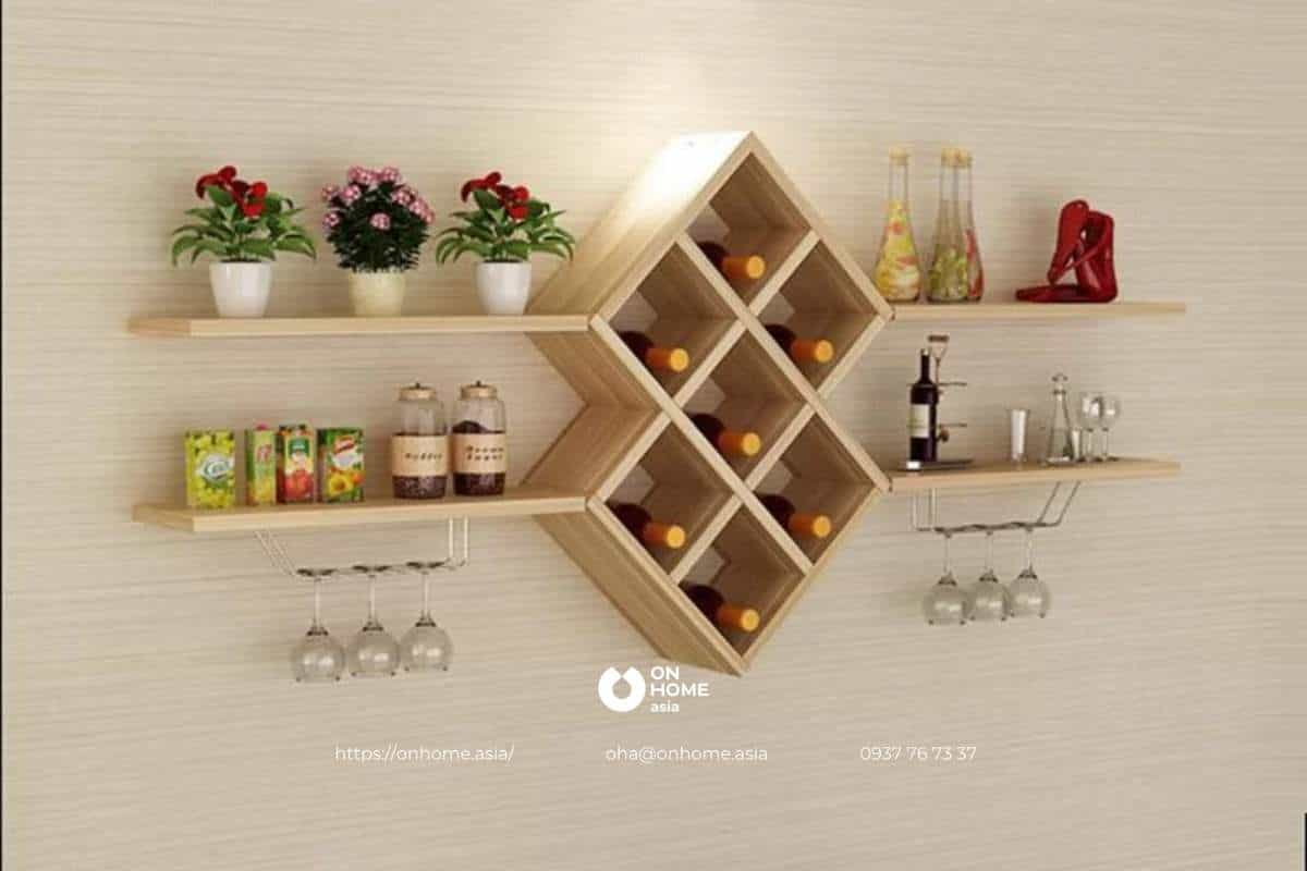 Tủ rượu treo tường gỗ công nghiệp phong cách Bắc Âu đơn giản
