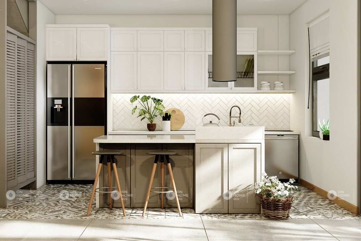 Nội thất nhà phố với quầy bar mini