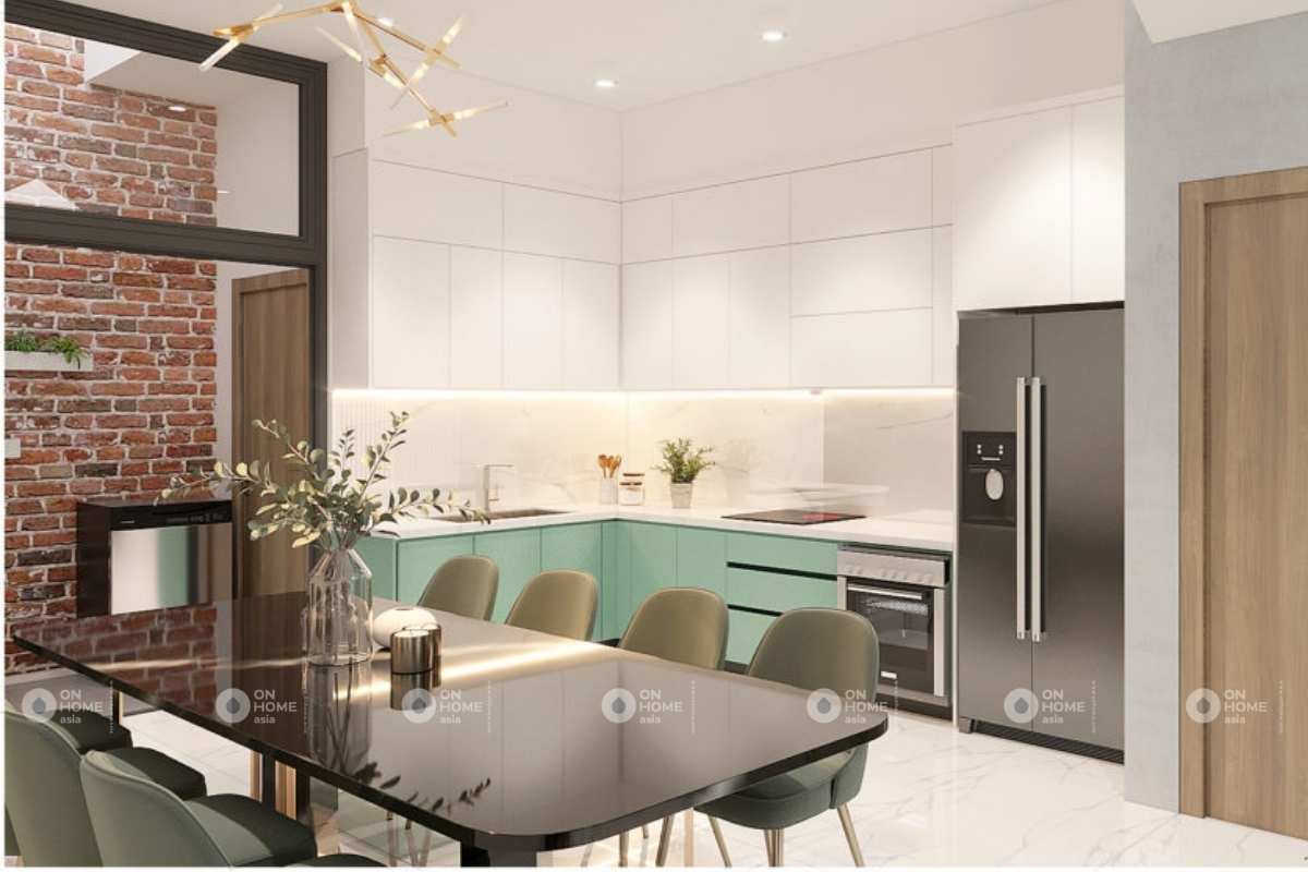 Phòng bếp của mẫu thiết kế nội thất nhà phố hiện đại