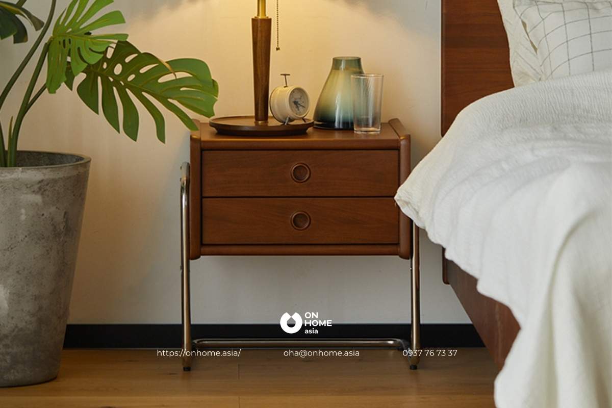 Tab đầu giường gỗ chân sắt