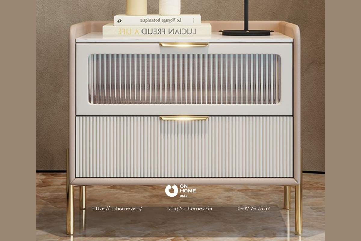 Tab đầu giường hiện đại bằng gỗ công nghiệp màu trắng sang trọng