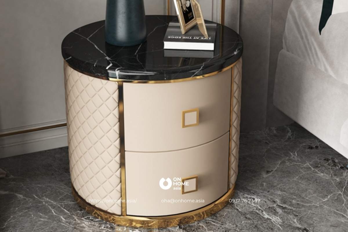 Tab đầu giường thông minh mặt đá chân vàng cao cấp