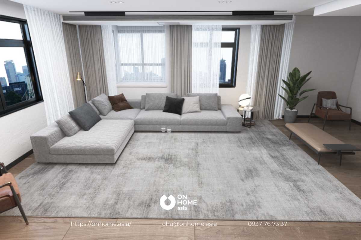 Thảm nỉ trải sàn phòng khách màu xám đẹp