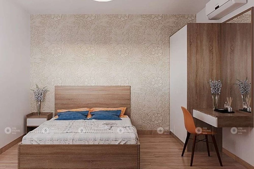 Phòng ngủ master với chất liệu gỗ tinh tế và ấm cúng