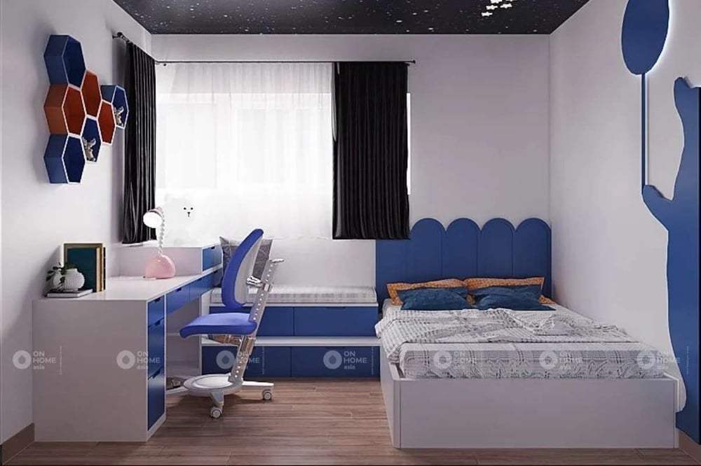 Thiết kế phòng ngủ bé trai với màu xanh sinh động