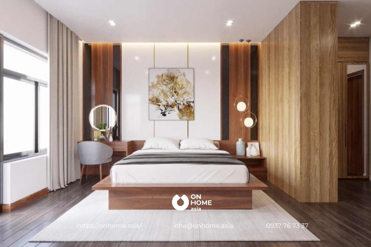 Nội thất phòng ngủ với tông màu nâu đơn giản