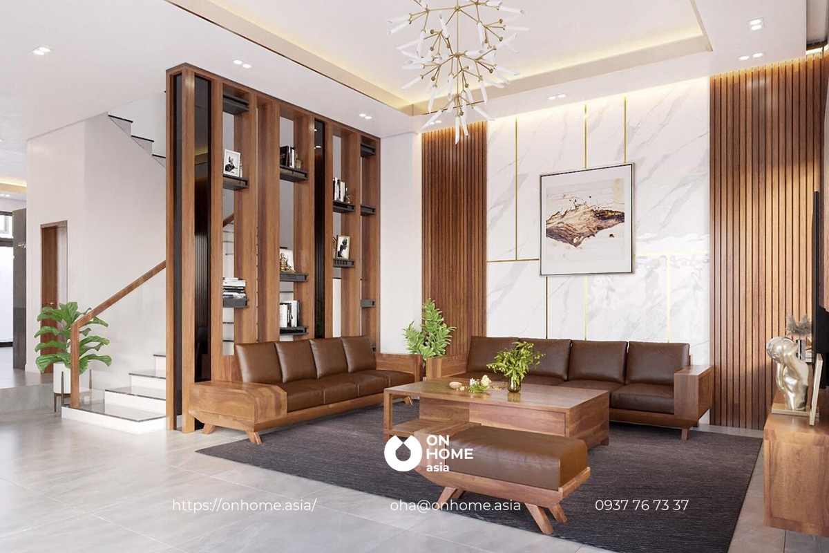 Bộ sofa da kết hợp gỗ Óc Chó cao cấp