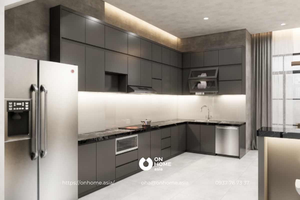 Tủ bếp chữ L hiện đại, tiện nghi