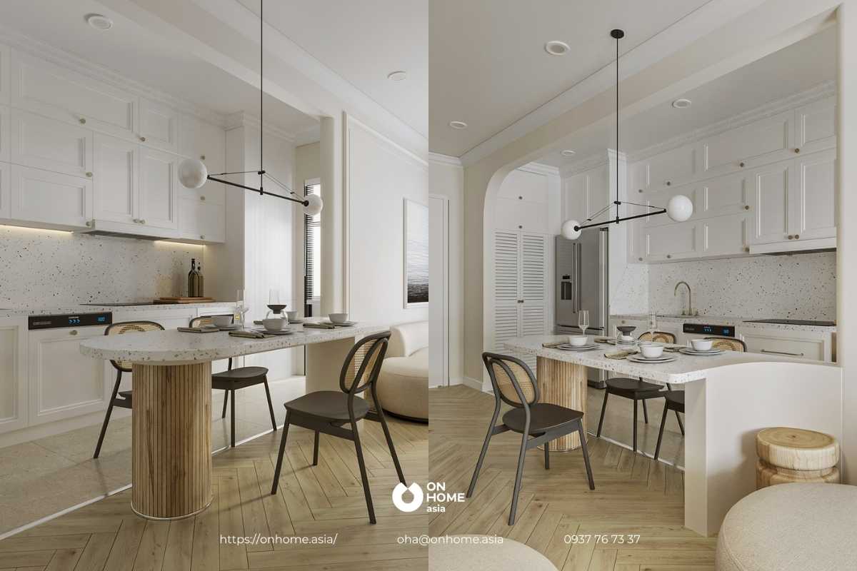 Sự kết hợp hài hòa giữa sắc trắng và nâu gỗ 