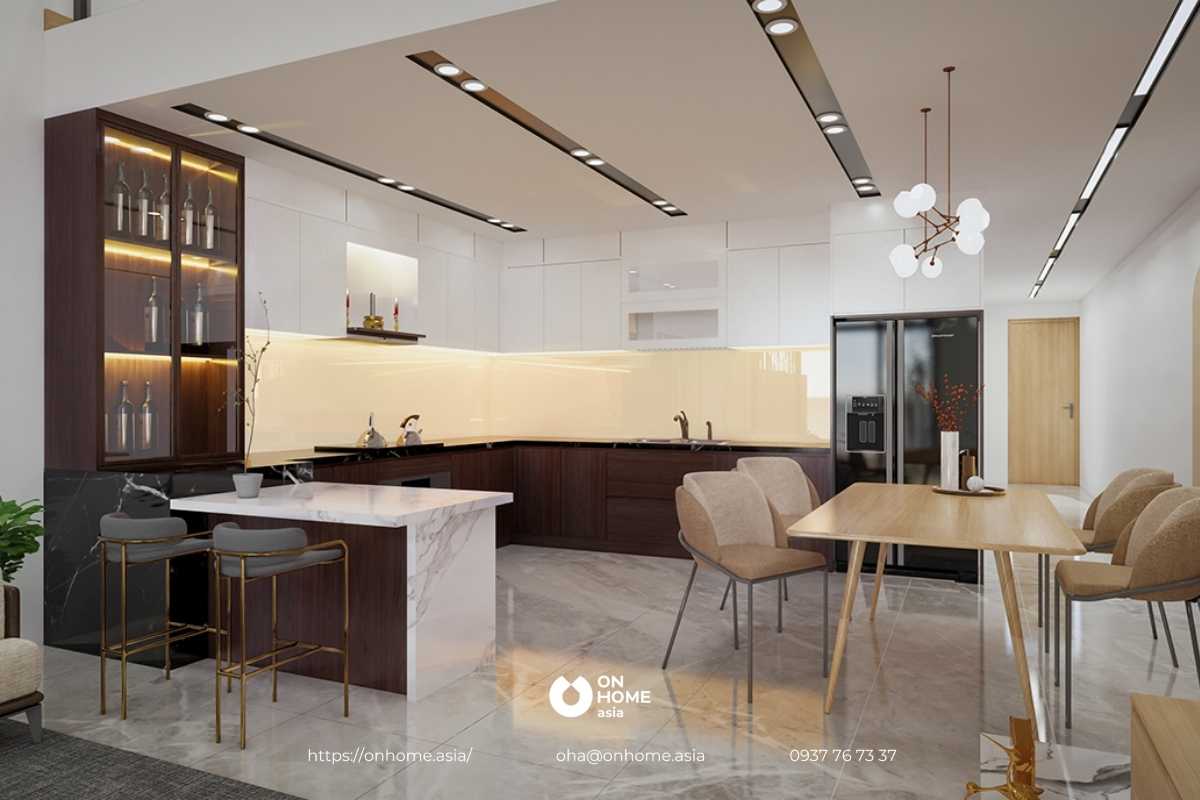 Tủ bếp với chất liệu Acylic sáng bóng 