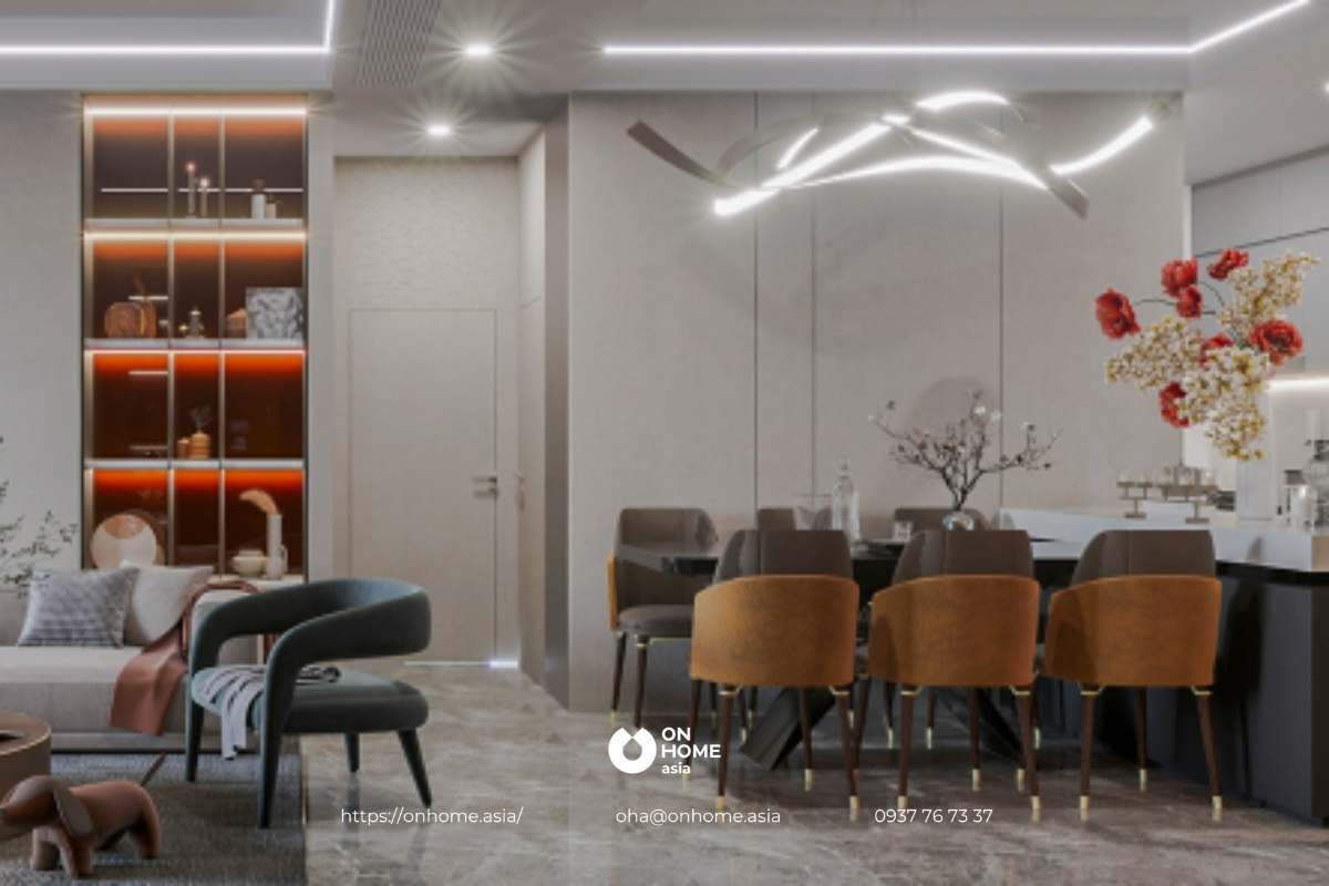 thiết kế nội thất phòng bếp căn hộ 100m2 đẹp