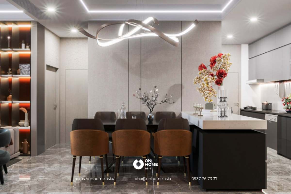 Không gian bếp nhỏ nhưng ấm cúng và sang trọng