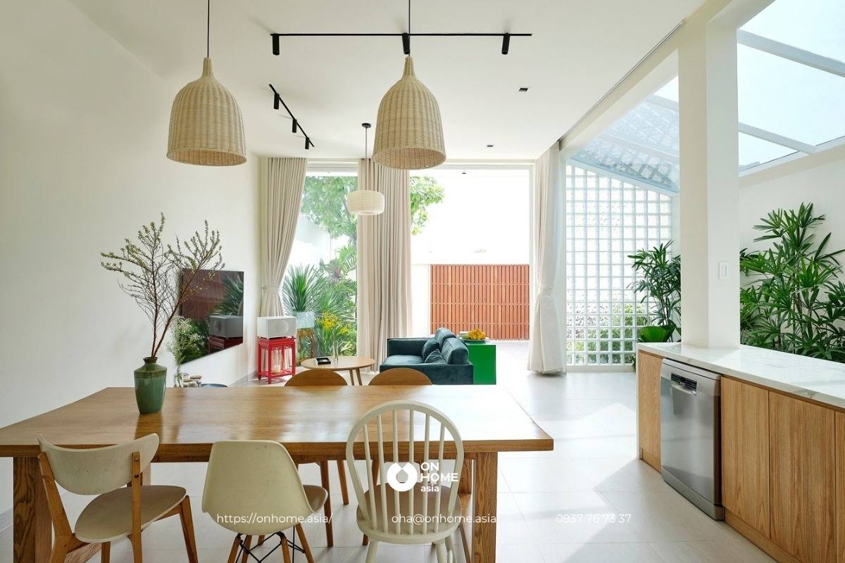 Không gian phòng bếp liền phòng khách đẹp