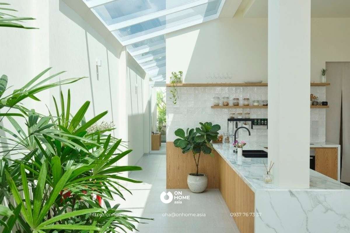 Nội thất nhà đẹp với tông màu trắng, nâu chủ đạo