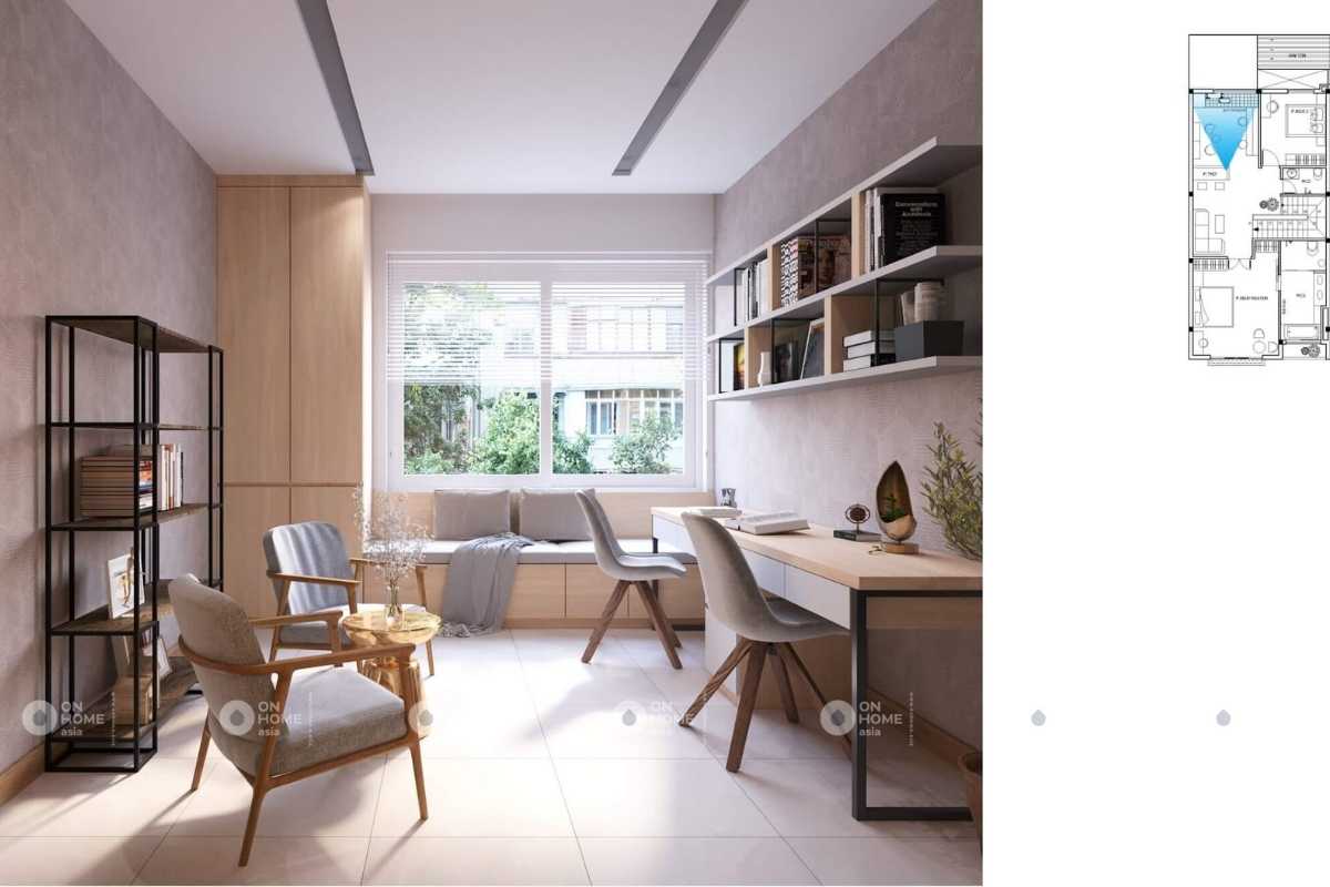 Khu vực phòng làm việc của thiết kế nội thất nhà ống 2 tầng