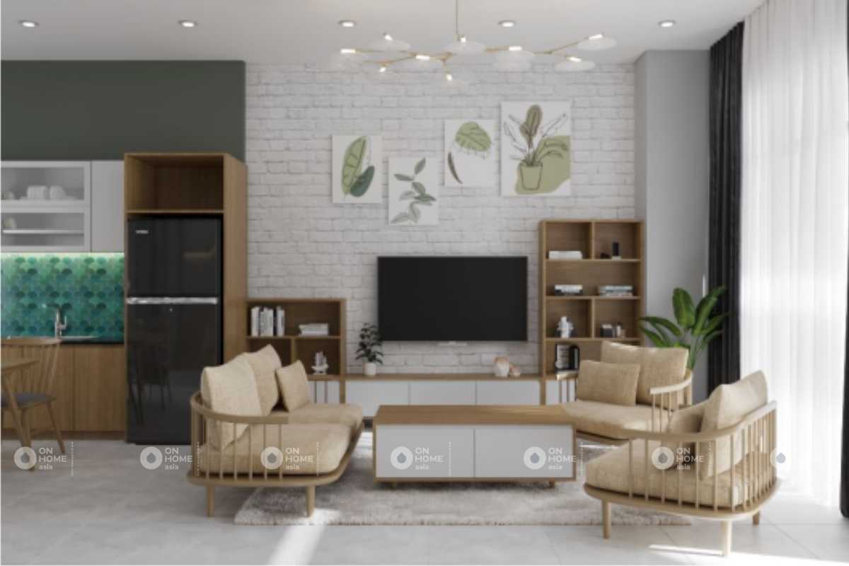 Nội thất phòng khách nhà ống 2 tầng đơn giản&nbsp;