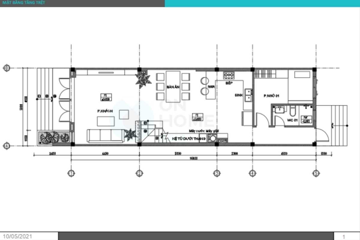 Mặt bằng tầng trệt nhà phố 2 tầng