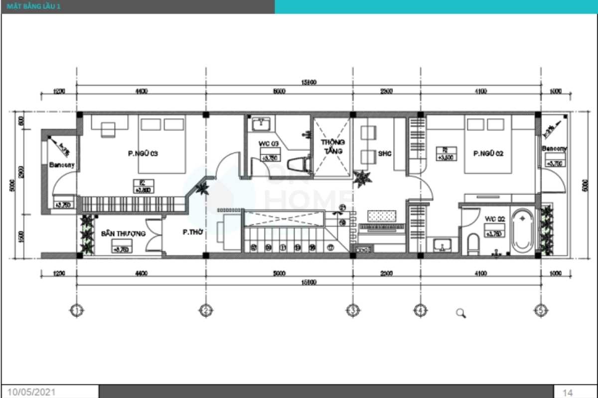 Mặt bằng thiết kế nội thất nhà phố tầng 2