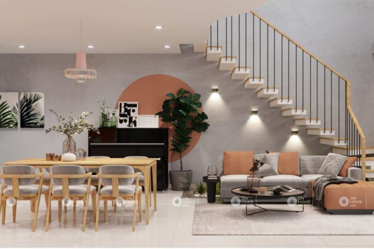 thiết kế nội thất nhà cấp 4 màu cam