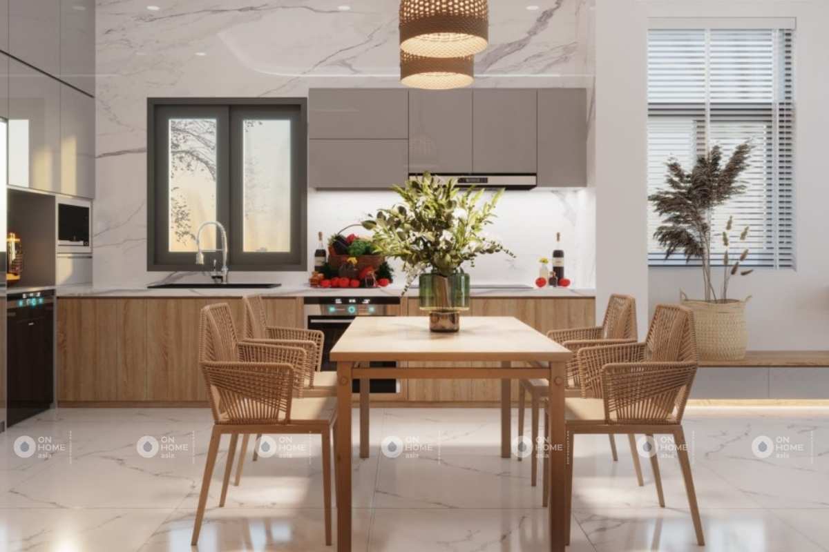 Bàn ăn được thiết kế nhẹ nhàng và tinh tế