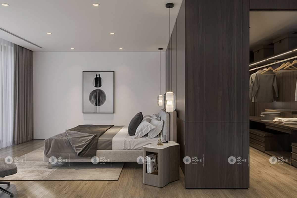 Tầng 2 của nội thất nhà phố được thiết kế thành phòng ngủ