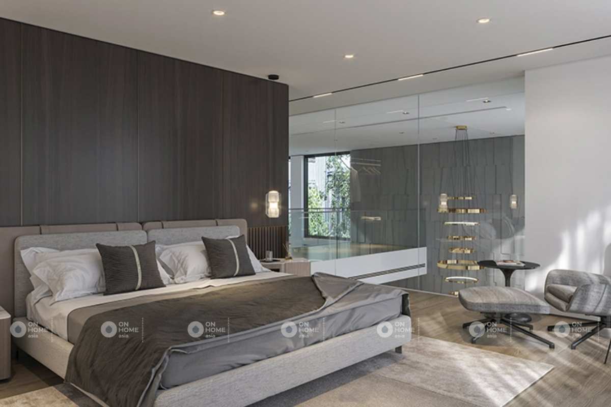 Phòng ngủ rộng lớn và cá tính với sắc màu trung tính