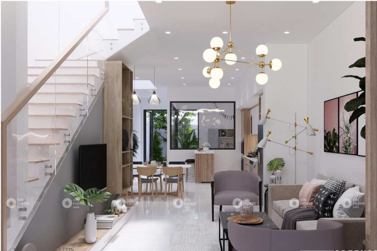 Phòng khách nhà phố được sắp xếp khoa học và hợp lý
