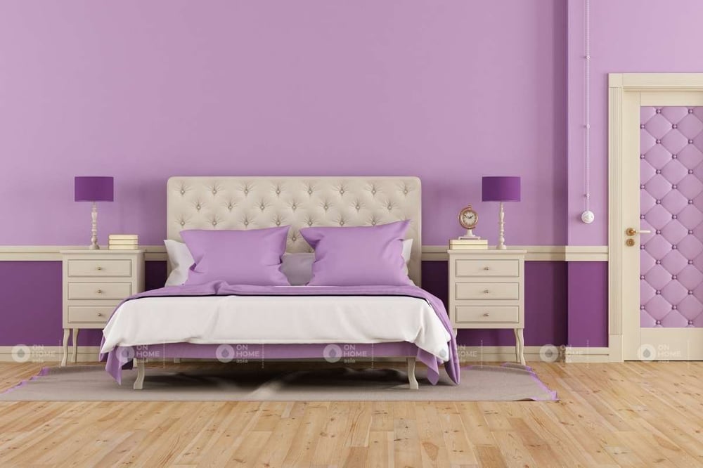 Phòng ngủ sử dụng gam màu tím trắng