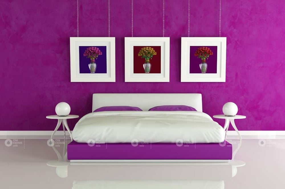 Trang trí phòng ngủ màu tím và màu trắng