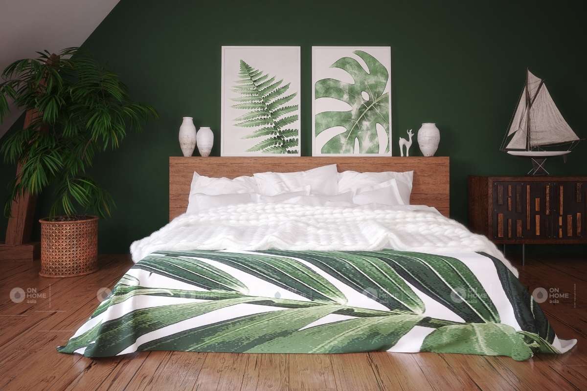 Trang trí phòng ngủ với gam màu xanh lá