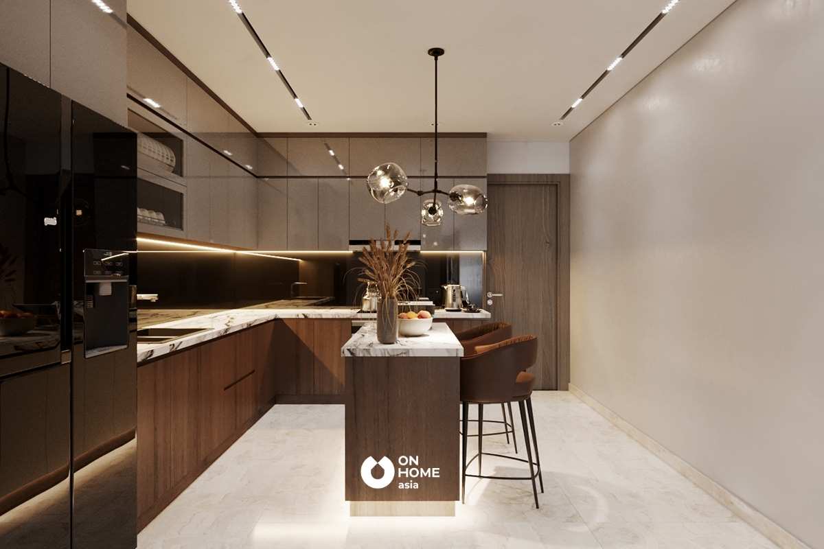 Trang trí nhà bếp bằng bình hoa giúp không gian trở nên sinh động hơn