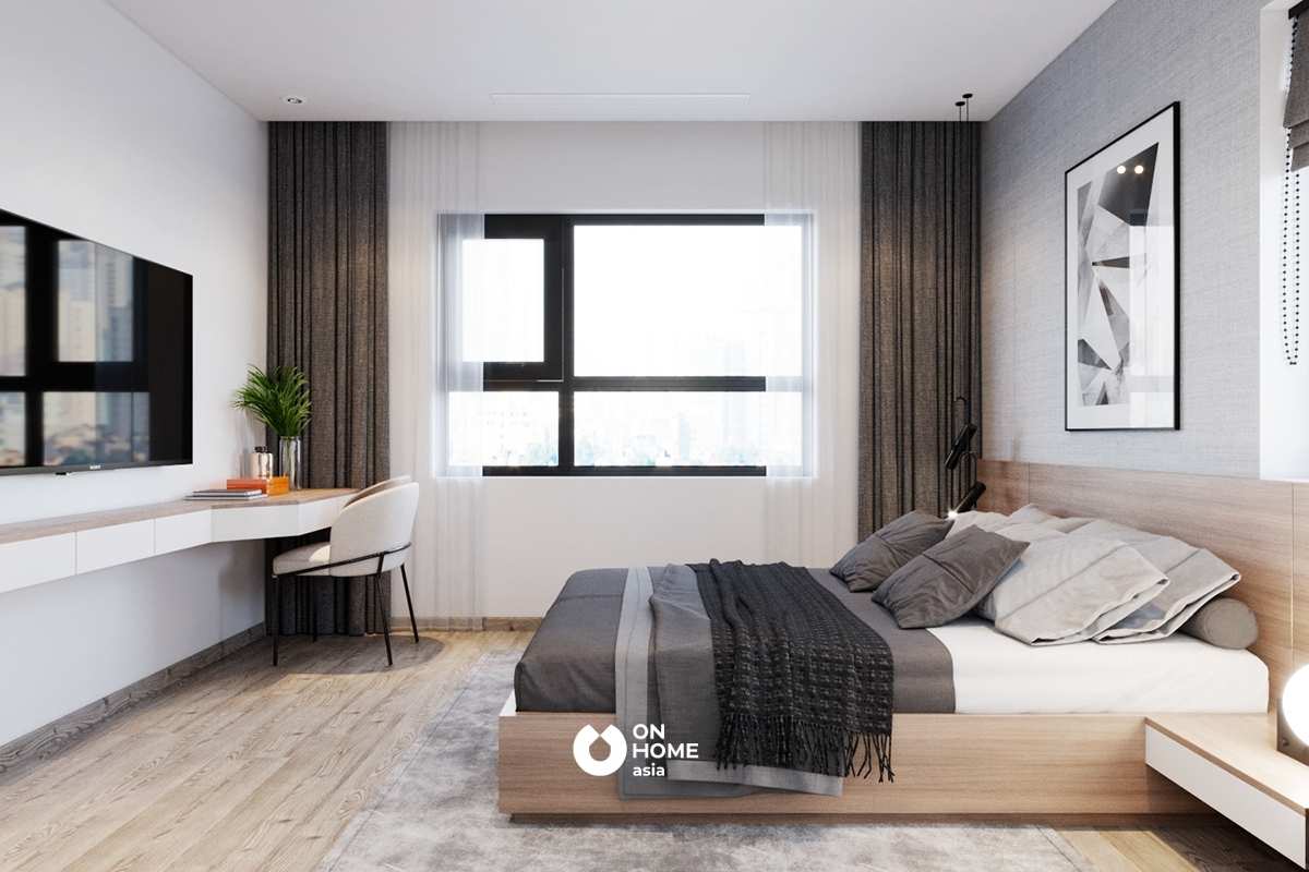 Thiết kế nội thất phòng ngủ với các vật dụng nội thất làm từ chất liệu gỗ