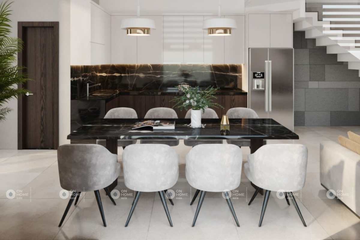 Thiết kế phòng bếp nhà 4 tầng sang trọng và đầy đủ tiện nghi