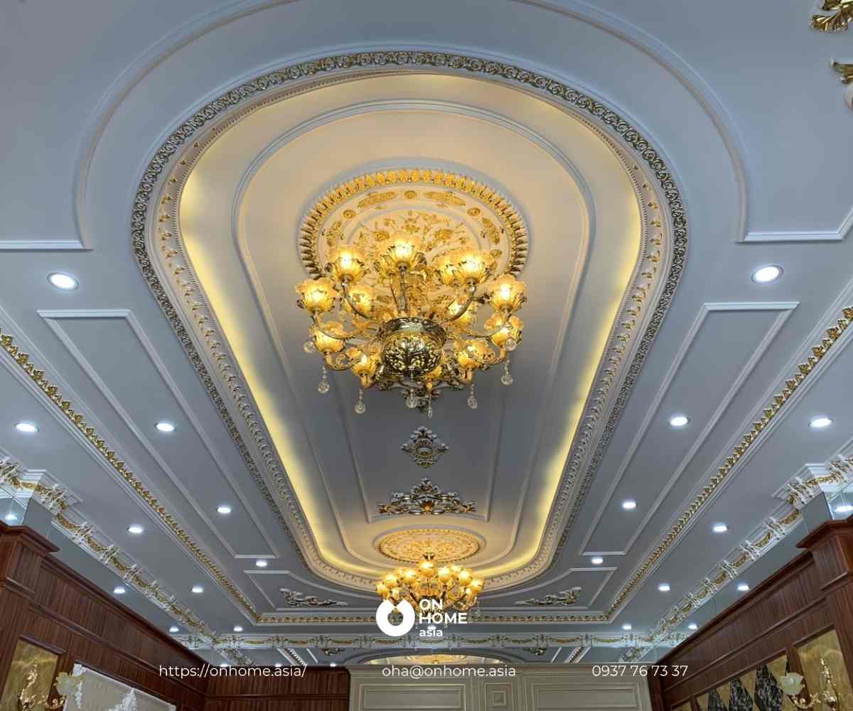 Mẫu trần thạch cao phóng bếp biệt thự cao cấp sang trọng