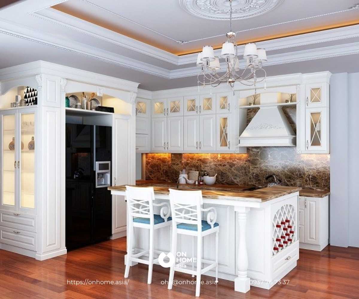 Thiết kế trần thạch cao phòng bếp biệt thự