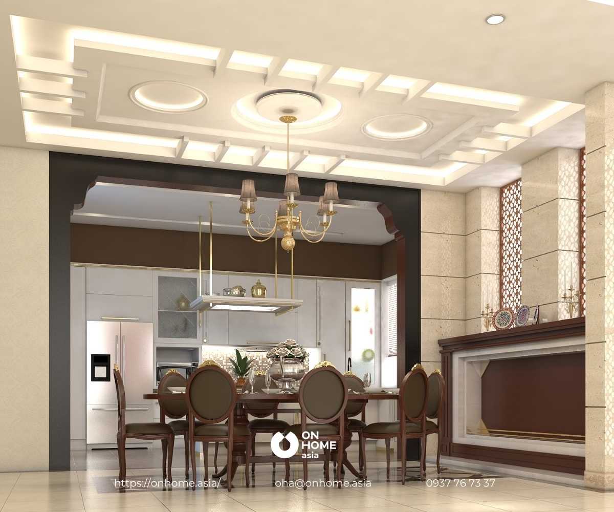 Mẫu trần thạch cao phòng bếp đẹp dành cho biệt thự