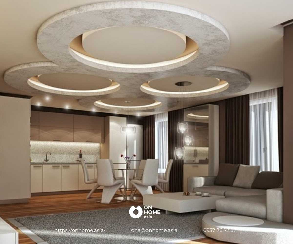 Bếp đẹp&nbsp;trần thạch cao phòng bếp căn hộ