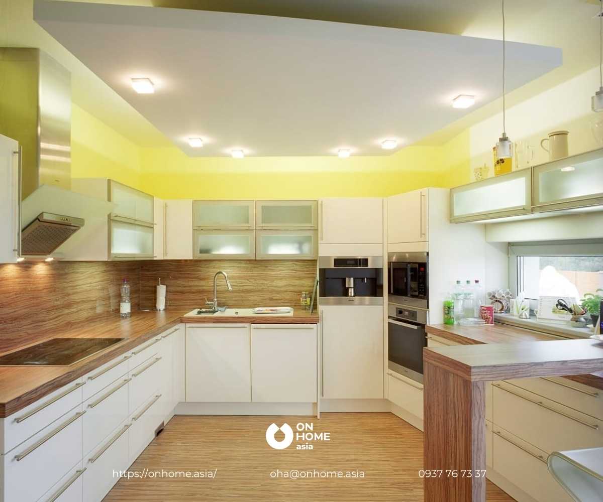 Thiết kế trần thạch cao phòng bếp căn hộ chung cư đẹp