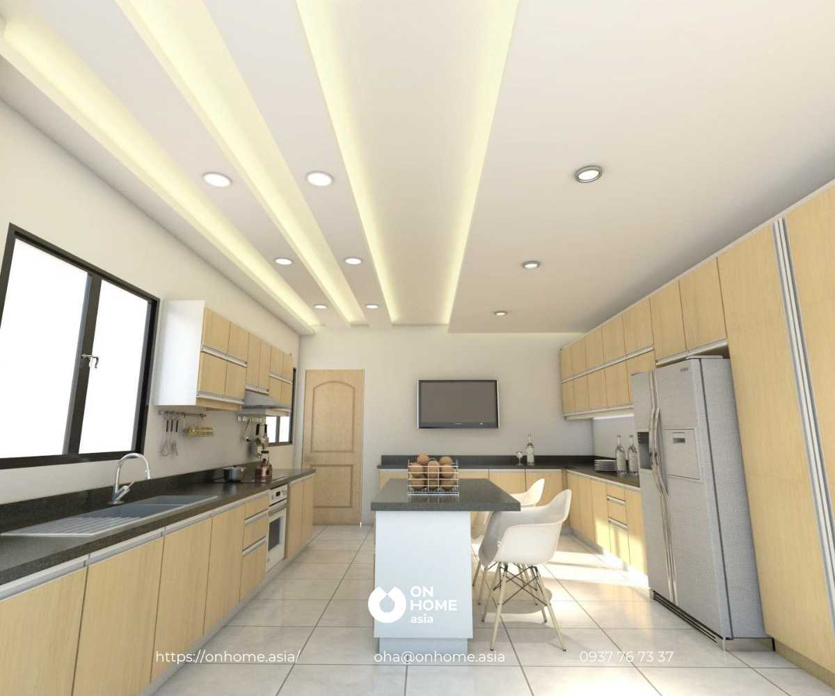 Mẫu trần thạch cao phòng bếp nhà phố hiện đại