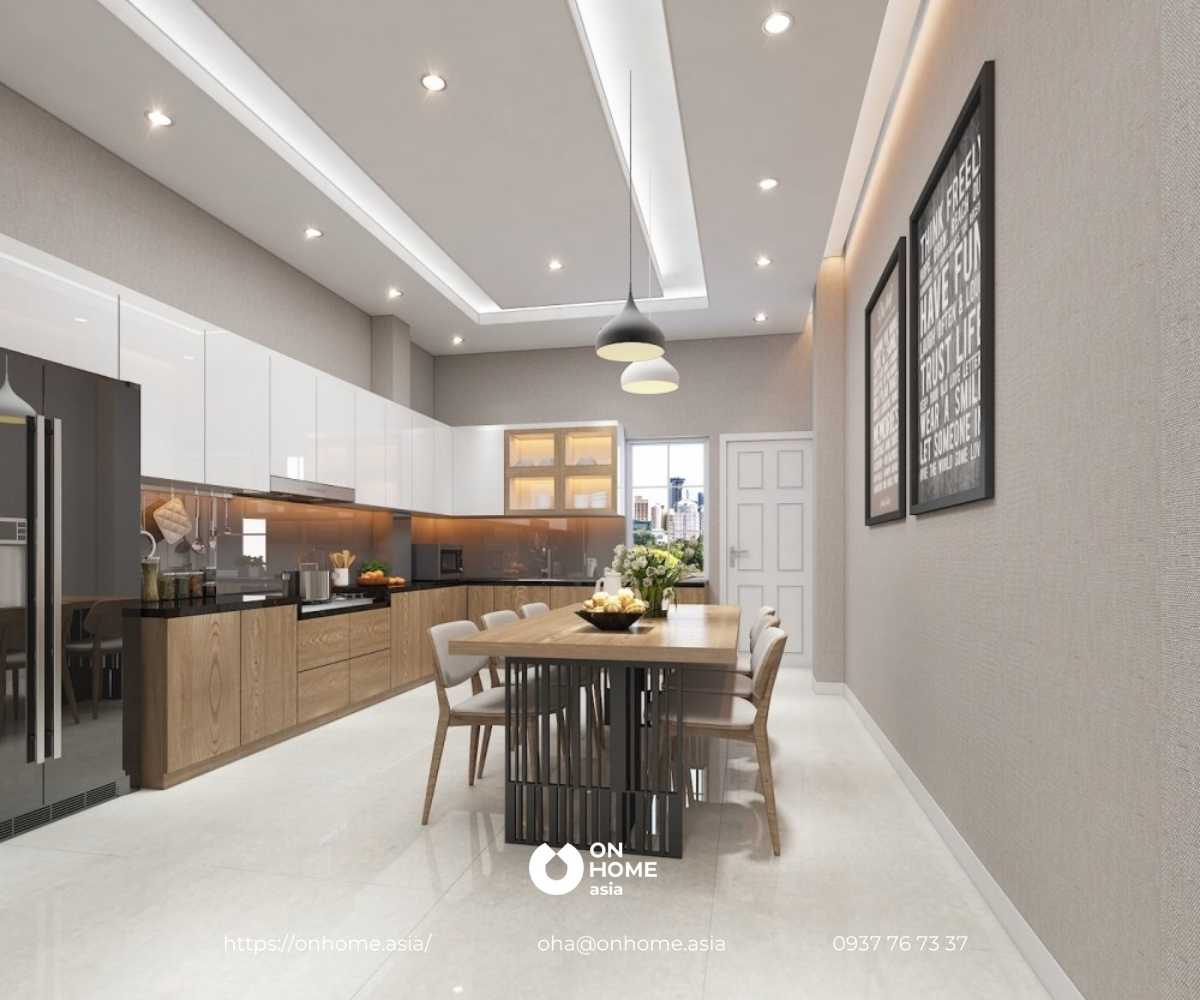 Thiết kế trần thạch cao phòng bếp hiện đại, đẹp