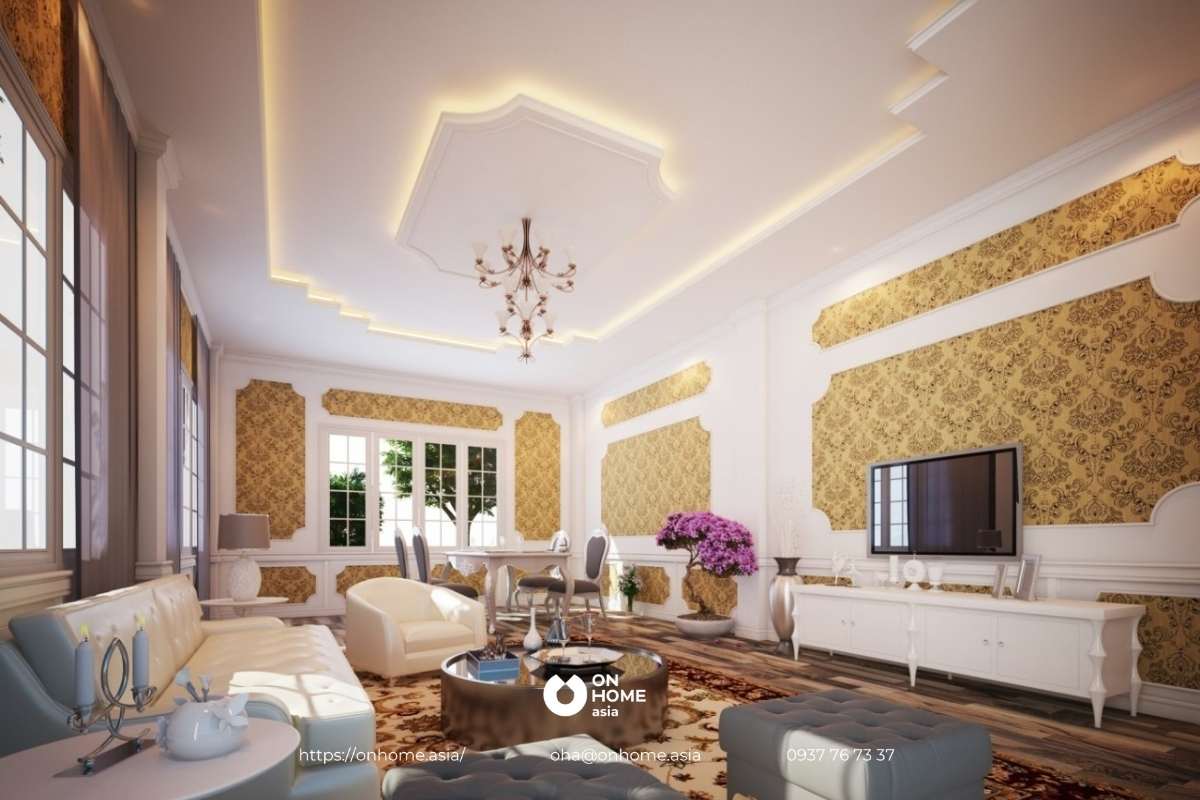 Trần thạch cao phòng khách sang trọng