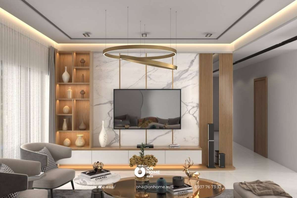 Trần thạch cao phòng khách sang trọng