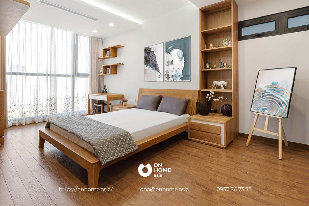 Tường đầu giường cuốn hút với tranh ảnh